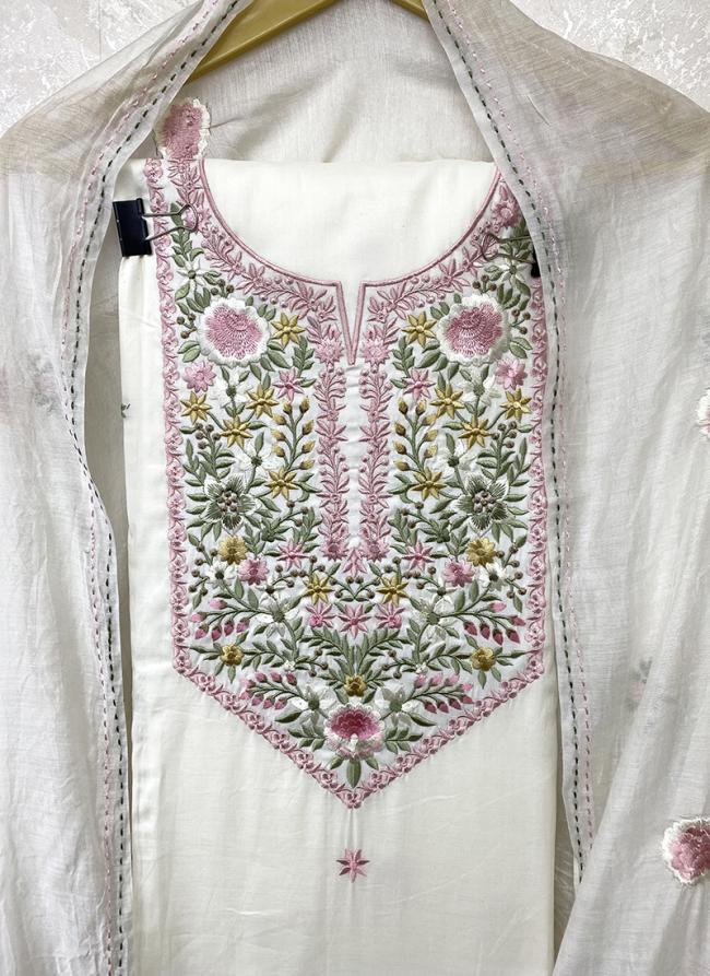 Pure Cotton White Festival Wear Embroidery Work Punjabi Dress Material